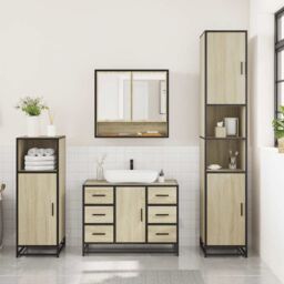 Berkfield Home 3 Piece Bathroom Furniture Set Sonoma Oak Engineered Wood in Brown - thumbnail 3