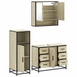 Berkfield Home 3 Piece Bathroom Furniture Set Sonoma Oak Engineered Wood in Brown - thumbnail 6
