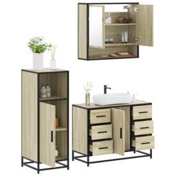 Berkfield Home 3 Piece Bathroom Furniture Set Sonoma Oak Engineered Wood in Brown - thumbnail 1