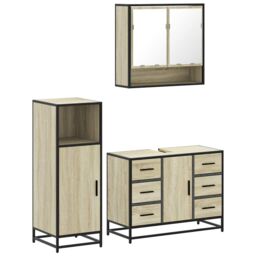 Berkfield Home 3 Piece Bathroom Furniture Set Sonoma Oak Engineered Wood in Brown - thumbnail 2