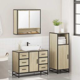 Berkfield Home 3 Piece Bathroom Furniture Set Sonoma Oak Engineered Wood in Brown - thumbnail 4