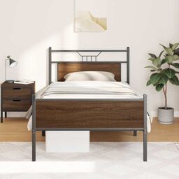Berkfield Home Bed Frame without Mattress Brown Oak 107x203 cm Engineered Wood - thumbnail 4