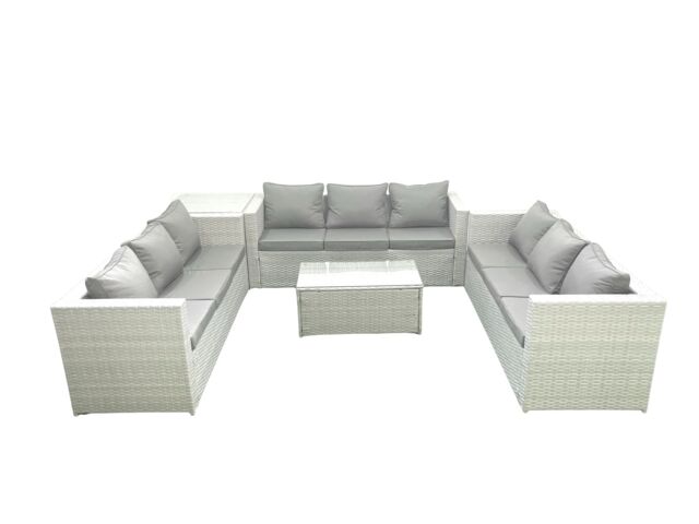 Fimous Rattan Garden Outdoor Furniture Set 9 Seater Garden Sofa Coffee Table Set with Side Table Light Grey Mixed - image 1