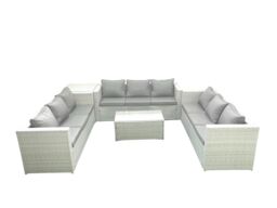 Fimous Rattan Garden Outdoor Furniture Set 9 Seater Garden Sofa Coffee Table Set with Side Table Light Grey Mixed - thumbnail 2