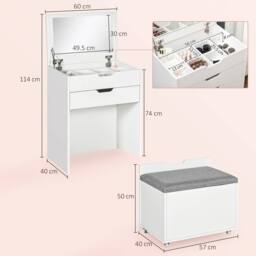 HOMCOM Dressing Table Set Flip up Mirror Stool Drawer & Compartments in White - thumbnail 3