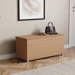 FORGEVIO Ottoman Storage Chest Pine Toy Chest Bedding Blanket Box Large in Brown - thumbnail 5