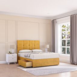 Sloomy Jasmine Plush Velvet Memory Foam Bed Set With 2 Drawers, Mattress & Headboard in Gold - Size: Small Single - thumbnail 1