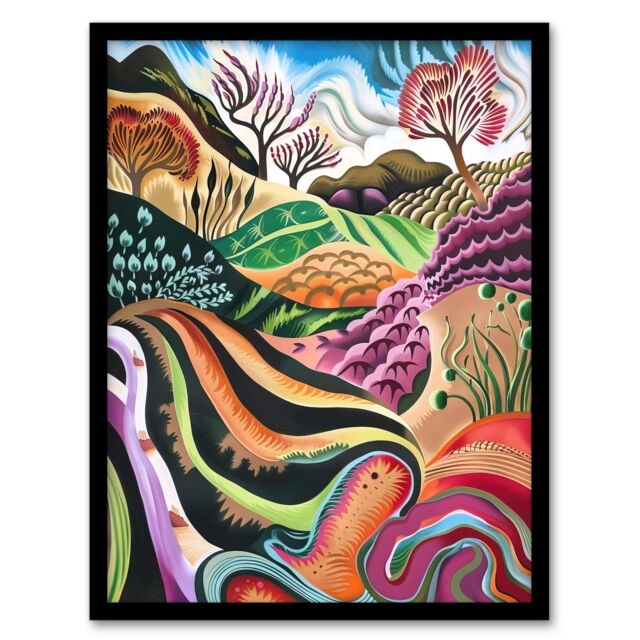 Artery8 Sutton Bank North York Moors Trippy Painting Framed Art Print - Size: A4 - image 1
