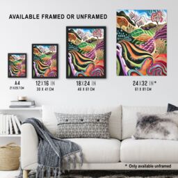 Artery8 Sutton Bank North York Moors Trippy Painting Framed Art Print - Size: A4 - thumbnail 3