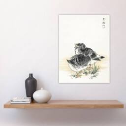 "Artery8 Black Brant Geese Pictorial Monograph Birds Wall Art Print Kashu in Beige - Size: W12"" x H16""" - thumbnail 4