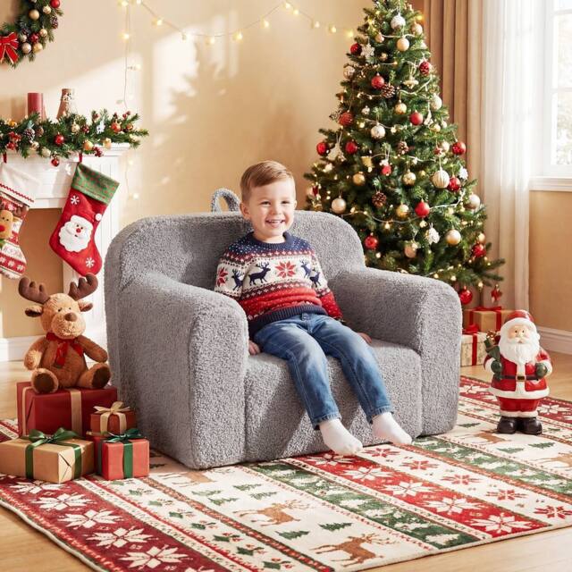 CASART Kids Sofa Toddler Foam Couch w/ Soft Fleece Fabric Cover Reading Chair in Grey - image 1