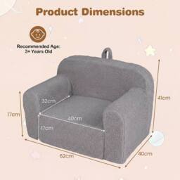 CASART Kids Sofa Toddler Foam Couch w/ Soft Fleece Fabric Cover Reading Chair in Grey - thumbnail 2
