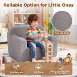 CASART Kids Sofa Toddler Foam Couch w/ Soft Fleece Fabric Cover Reading Chair in Grey - thumbnail 4