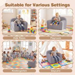 CASART Kids Sofa Toddler Foam Couch w/ Soft Fleece Fabric Cover Reading Chair in Grey - thumbnail 6
