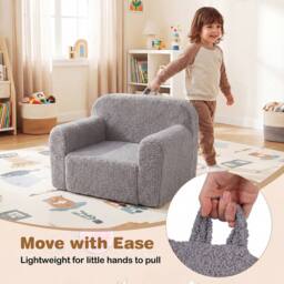 CASART Kids Sofa Toddler Foam Couch w/ Soft Fleece Fabric Cover Reading Chair in Grey - thumbnail 5