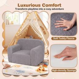 CASART Kids Sofa Toddler Foam Couch w/ Soft Fleece Fabric Cover Reading Chair in Grey - thumbnail 8