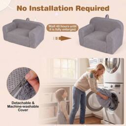 CASART Kids Sofa Toddler Foam Couch w/ Soft Fleece Fabric Cover Reading Chair in Grey - thumbnail 7