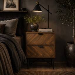 Wyld Haus Lipana Wood Walnut Brown 2 Drawer Bedside Table with Metal Handles - thumbnail 1
