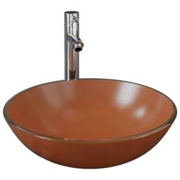 Berkfield Home Bathroom Sink with Tap & Push Drain Brown Tempered Glass