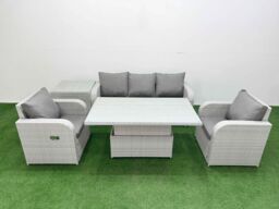 Fimous PE Rattan Garden Furniture Set Reclining Chair Sofa Lounge Sofa Set Adjustable Lifting Dining or Coffee Table Side Table Light Grey - thumbnail 2