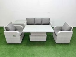 Fimous PE Rattan Garden Furniture Set Reclining Chair Sofa Lounge Sofa Set Adjustable Lifting Dining or Coffee Table Side Table Light Grey - thumbnail 1