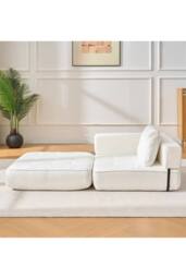 Living and Home Corduroy Folding Sofa Bed with Pillow in White - thumbnail 3