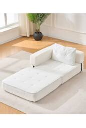 Living and Home Corduroy Folding Sofa Bed with Pillow in White - thumbnail 2
