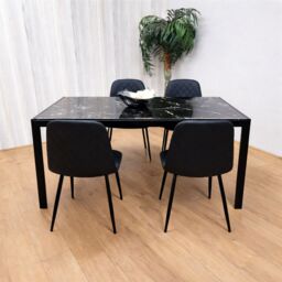 KOSY KOALA Marble Glass Dining Table with 4 Diamond Patterned Black Chairs Dining Set for 4 in Brown - thumbnail 2