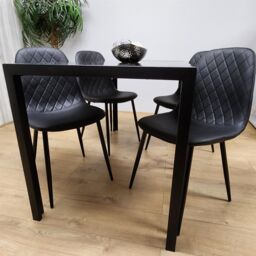 KOSY KOALA Marble Glass Dining Table with 4 Diamond Patterned Black Chairs Dining Set for 4 in Brown - thumbnail 9