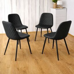 KOSY KOALA Marble Glass Dining Table with 4 Diamond Patterned Black Chairs Dining Set for 4 in Brown - thumbnail 5