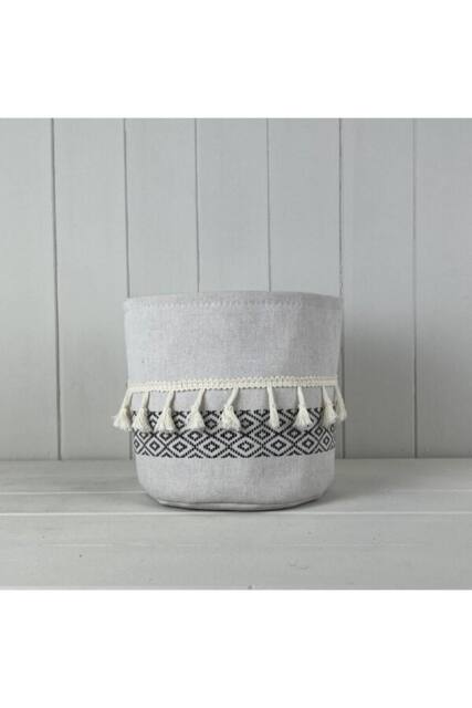 KDMD Large Cylinder White & Black Cotton Planter with Tassels - image 1