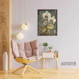 "Artery8 Orchid Flowers Art Nouveau Canvas Wall Art Print - Size: W24"" x H32""" - thumbnail 3