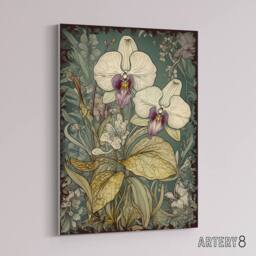 "Artery8 Orchid Flowers Art Nouveau Canvas Wall Art Print - Size: W24"" x H32""" - thumbnail 2