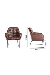 Living and Home Vintage PU Leather Tufted Leisure Armchair with Metal Legs in Brown - thumbnail 3