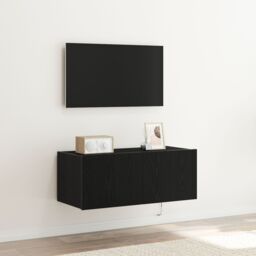 Berkfield Home TV Wall Cabinet with LED Lights Black Oak 80x35x31 cm - Size: 80 x 35 x 31 cm - thumbnail 1
