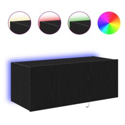 Berkfield Home TV Wall Cabinet with LED Lights Black Oak 80x35x31 cm - Size: 80 x 35 x 31 cm - thumbnail 4