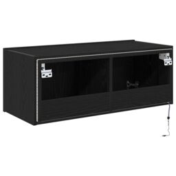 Berkfield Home TV Wall Cabinet with LED Lights Black Oak 80x35x31 cm - Size: 80 x 35 x 31 cm - thumbnail 9