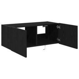 Berkfield Home TV Wall Cabinet with LED Lights Black Oak 80x35x31 cm - Size: 80 x 35 x 31 cm - thumbnail 6