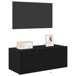 Berkfield Home TV Wall Cabinet with LED Lights Black Oak 80x35x31 cm - Size: 80 x 35 x 31 cm - thumbnail 3