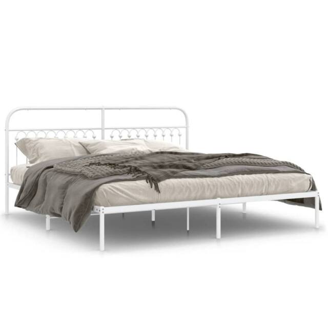 Berkfield Home Metal Bed Frame without Mattress with Headboard White 193x203cm - Size: 193x203 cm - image 1