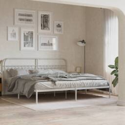 Berkfield Home Metal Bed Frame without Mattress with Headboard White 193x203cm - Size: 193x203 cm - thumbnail 2