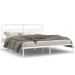Berkfield Home Metal Bed Frame without Mattress with Headboard White 193x203cm - Size: 193x203 cm - thumbnail 1