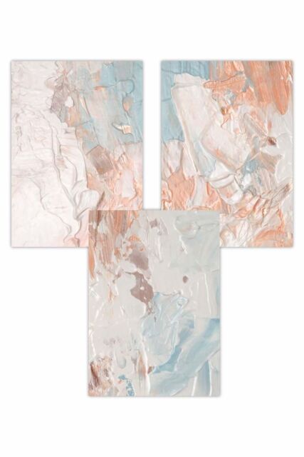 ARTZE Set of 3 Abstract Oil in Pastel Blue Ivory & Peach Art Posters - Size: W50 cm x H70 cm - image 1