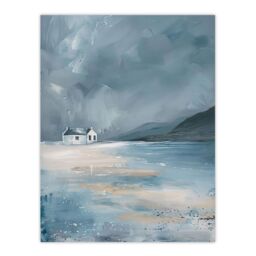 "Artery8 Classic Scottish Cottage on Coast Oil Painting Wall Art Print in Grey - Size: W12"" x H16""" - thumbnail 1