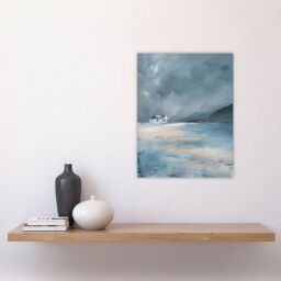 "Artery8 Classic Scottish Cottage on Coast Oil Painting Wall Art Print in Grey - Size: W12"" x H16""" - thumbnail 4