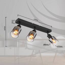 Netlighting Hubertus Ceiling Spotlight Bar Matt Black Smoke Glass Shade 3x E14 - thumbnail 6