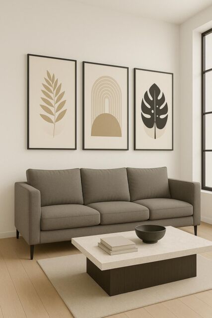 Mafett Set of 3 Leaf & Arch Wall Art Prints in Black & Beige in Nude - Size: A3