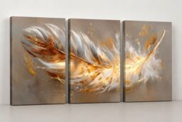 "Mafett 3 Luxury Gold Feather Triptych Canvas Wall Art Print - Size: W24"" x H32""" - thumbnail 3