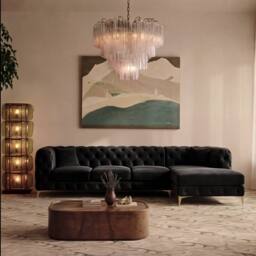 Sofaya Monaco Chesterfield 4 Seater Sofa Velvet Right Hand L Shaped Chaise in Black - Size: 4 Person - thumbnail 4