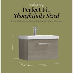 Balterley Bathroom Wall Hung 2 Soft Close Drawer Vanity Unit, Satin Green, 610mm in Brown - thumbnail 5